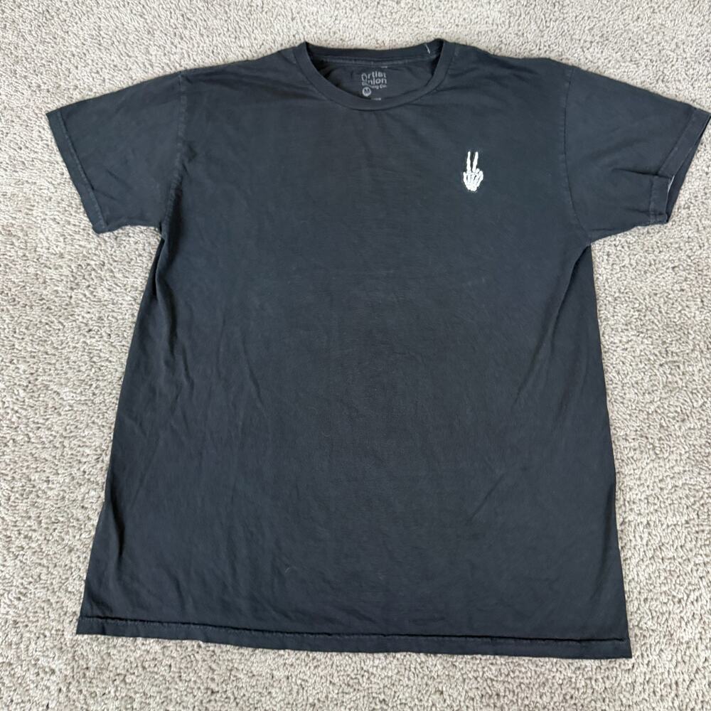 Artist Union Shirt Mens Medium Black White Skeleton Hand Peace Sign Casual